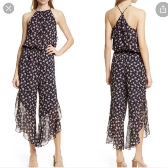 Joie Black and Pink Floral Jumpsuit L - Picture 4 of 8